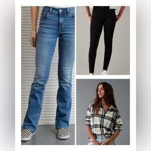 Women American Eagle 2 Jeans Jegging Size 10 Short & Oversized Flannel XS New